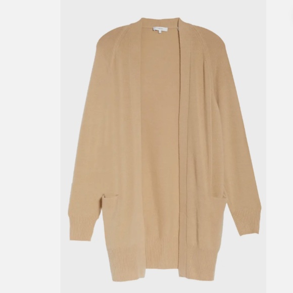 VINCE Open Front Cashmere Long Cardigan in Camel - Picture 1 of 5
